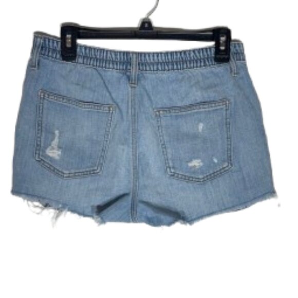 Aerie Distressed Women's Denim Shorts Elastic Stretch Back Raw Hem Size Medium - Picture 2 of 8